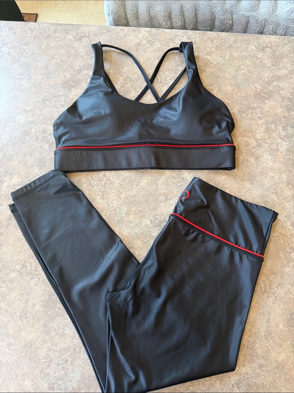 ZYIA Black Sports Bra & Leggings with Red Piping